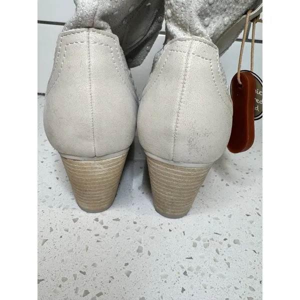 MIA Luanne Western Ankle Boots‎ Off-White Pearl Studded Pointed Toe Womens 7 - Image 3