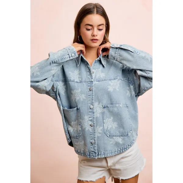 BiBi‎ Printed Washed Denim Jacket With Pocket - Image 14