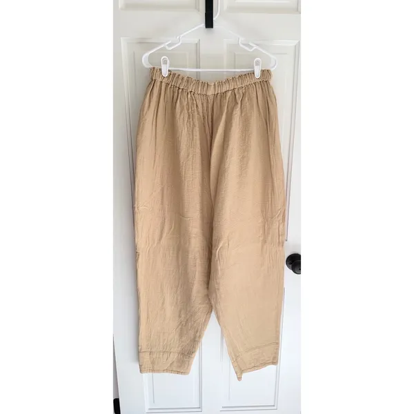 Free People Linen Blend Drawstring Pants M Beige - Image 2