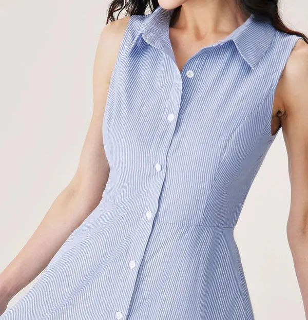 Rihoas Blue Striped Button Mini Dress Size XS - Image 2