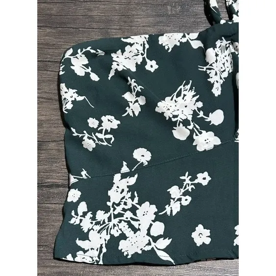 Abercrombie & Fitch Forest Green Floral Knot Front Tie Back Halter Crop Top XL‎ - Image 11