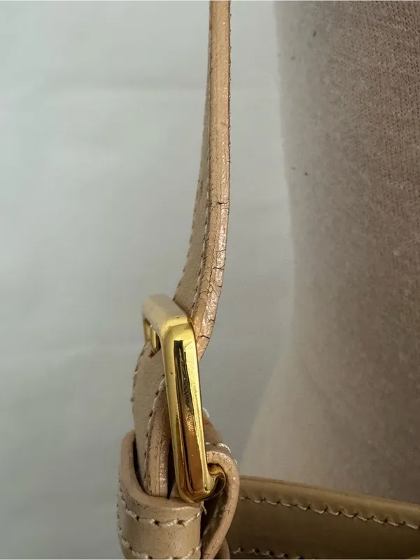 Burberry Nova Beige Plaid Leather-Trim Shoulder Bag “B” embellishment - Image 3