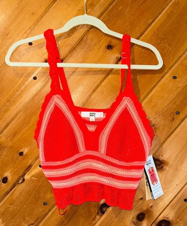 NWT Madden NYC red pink crochet knit crop tank top - Image 5