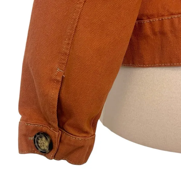 Free People Denim Jean Jacket Button Front Terracotta Orange Women’s Size Medium - Image 11