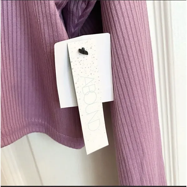 NEW Abound 𝅺RIBBED Cropped boxy tee top Long Sleeve Purple MEDIUM - Image 5