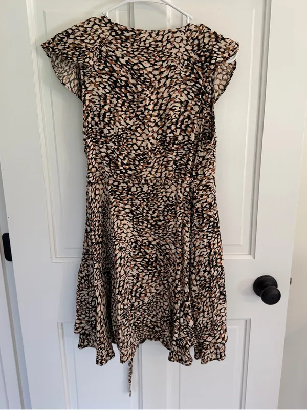 Free People Small Animal Print Ruffle Wrap Mini Dress Brown Black Boho - Image 5
