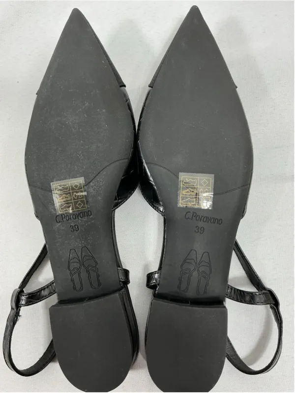 Womans NWOT C Paravano Slipon Slides Flat Black 8/8.5 Slingback Pointed Toe - Image 6