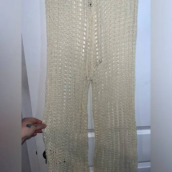 Odiva NWT Crochet Pullover Swimwear Cover Up Pants Size Large in Crème Color - Image 6