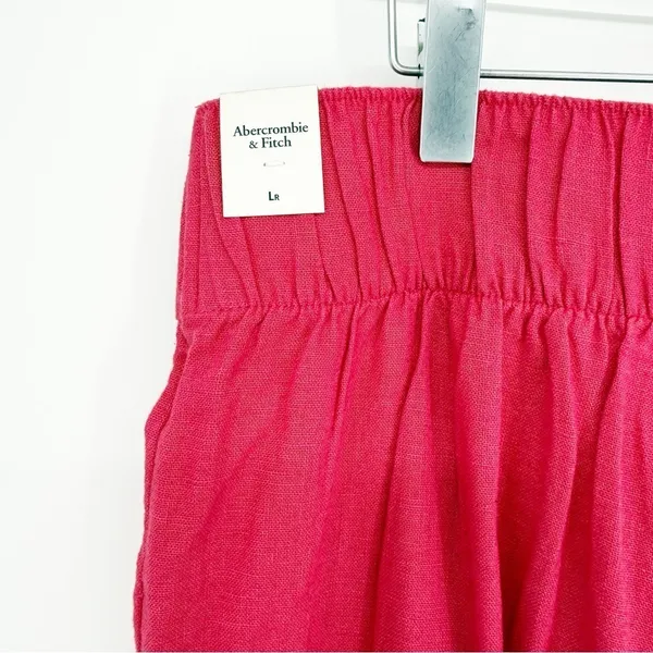 NWT Abercrombie & Fitch Wide Leg Linen Blend Trousers‎ L Pink Coastal Chic - Image 7