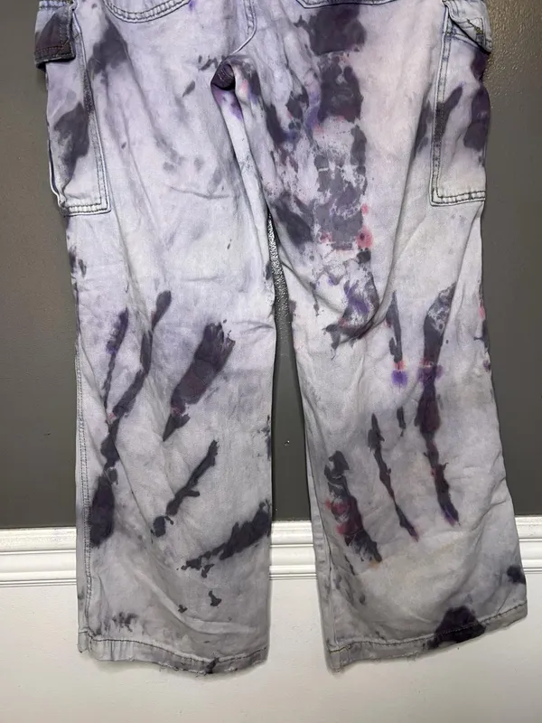Aerie Pants Custom Tie Dye Women Medium Wide Leg Twill Elastic Waist Cargo Pants - Image 6