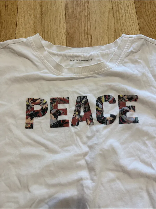 by Anthropologie White Peace Short Sleeve T-Shirt Sz S - Image 3
