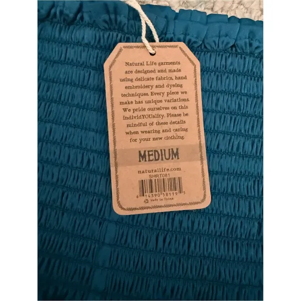 Natural Life NWT Boho Teal Smocked Satin Flowy Shorts M Cottagecore - Image 5