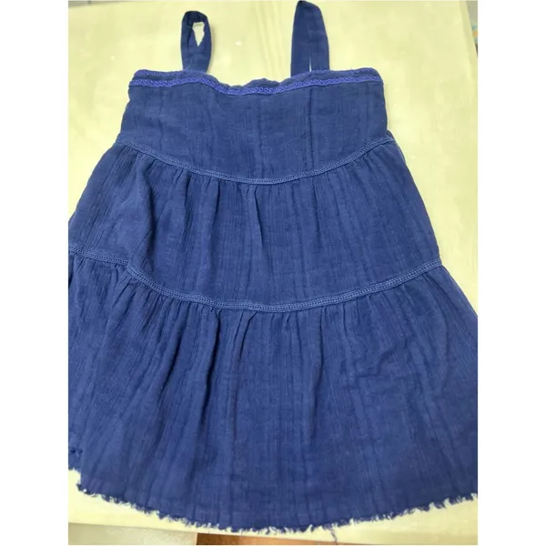 Tommy Bahama Navy Blue Tiered Mini Dress Size L 100. % Cotton vacation beach - Image 7