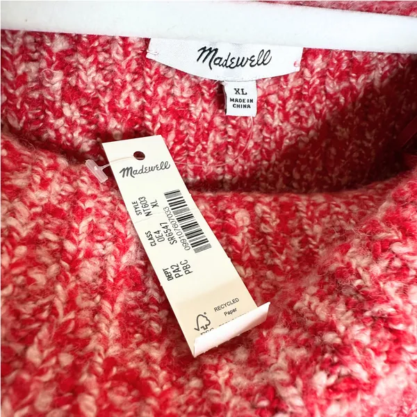Madewell Off Shoulder Oversized Chunky Ribbed Knit Sweater Size XL Red Holiday - Image 4