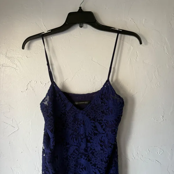 Zara Woman Navy Blue Lace Camisole‎ Tank Top V-Neck Whimsigoth Fairy - Image 3