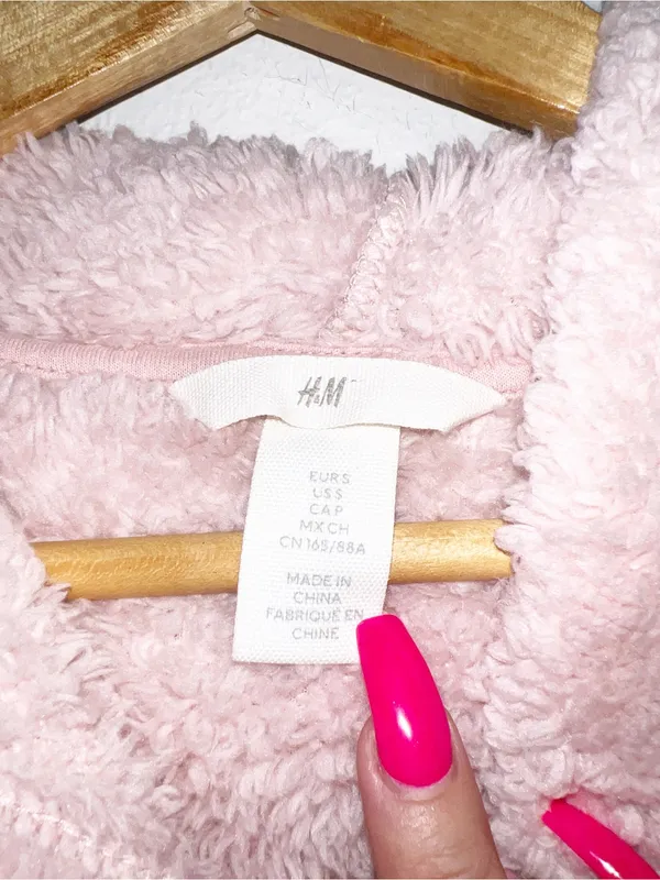 H&M Light Pink Fuzzy Kids Hooded Jacket - Image 6