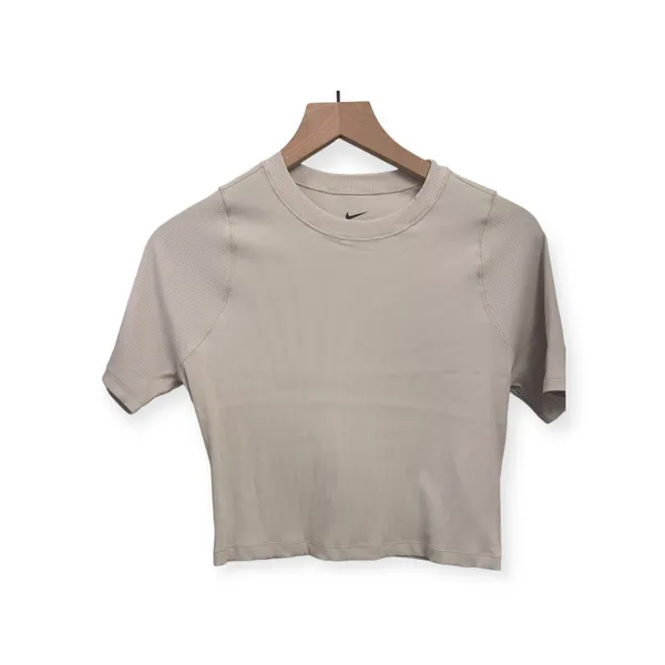 Nike Zenvy Rib Women's Short-Sleeve Cropped Top L Light Orewood Brown/White - Image 7