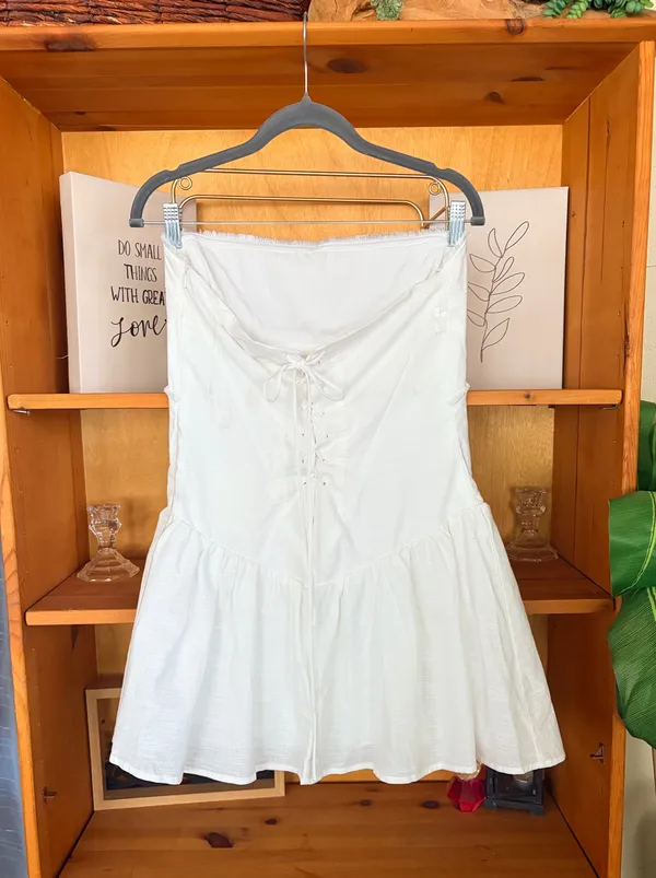 Peppermayo Linen Cotton Strapless Mini Dress Size 6 NWT Coastal chic Bachelorett - Image 4