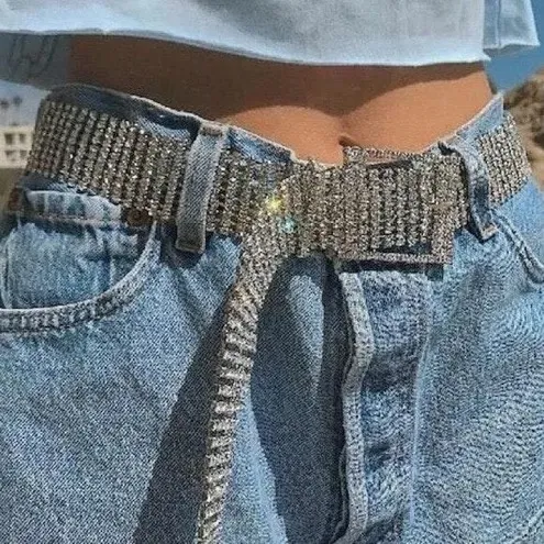 Urban Outfitters Glittery Sparkle Silver Zoe Statement Rhinestone Belt - Image 2