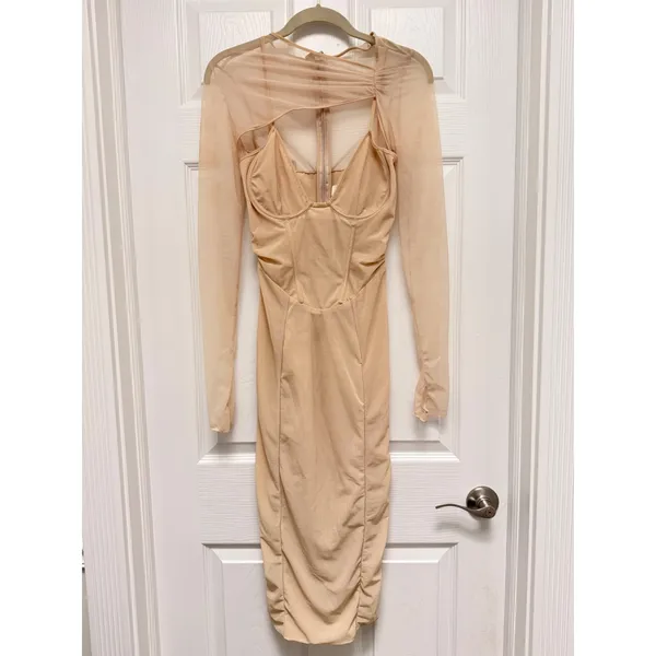 House of CB‎ Beatrice London Beige Mesh Corset Midi Dress Long Sleeve XS - Image 2