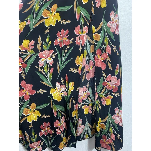 Privacy Please Black Floral Ruffle Maxi Dress Adjustable Straps V-Neck Size S - Image 5