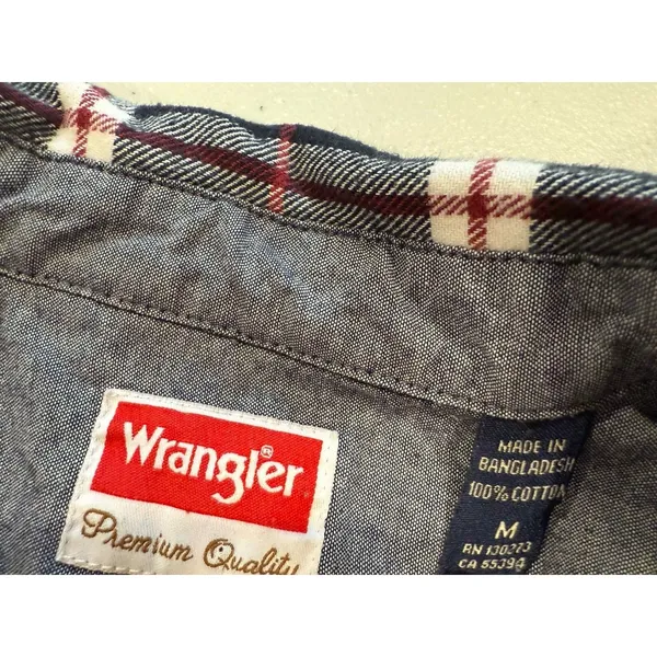Wrangler Flannel Top Womens Medium Plaid Western Country 100% Cotton Travel - Image 3