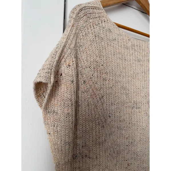 PILCRO Oversized Oatmeal Marl Knit Sweater Vest Deep V-Back Strap MEDIUM - Image 8