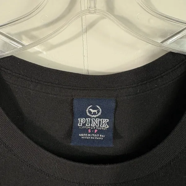 Vintage Y2K PINK For Peace VS Victorias Secret Black Fitted Neon Tee Small S XO - Image 3
