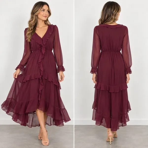 autres filles dress ruffle burgundy EUC medium lined Faux Wrap Midi - Image 2