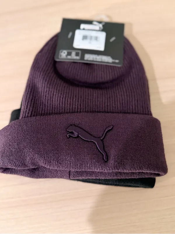 Puma Black Ribbed Beanie with Pink Puma Logo - Image 6