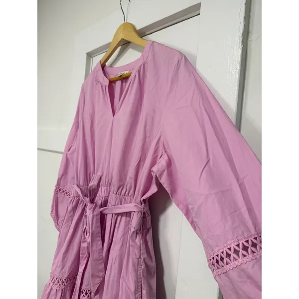Wonderly Pink Cotton Tiered Eyelet Lace Dress Balloon Sleeve PXL - Image 9