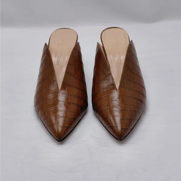 $289 NWT Club Monaco Mule Heels Women's Sz 7 Brown Croc Embossed Pointed Toe - Image 8