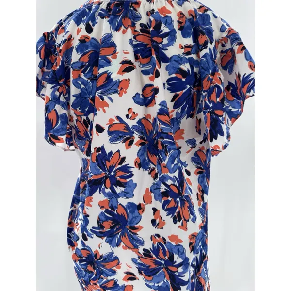 Beacon Apparel Stitchfix Blouse Sz L Floral Office Career Red White Blue Work - Image 4
