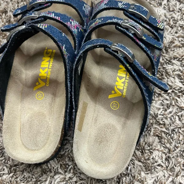 Viking Sandals Womens 37 Banff Slip On Slides Multicolor Buckle Casual Denim - Image 7