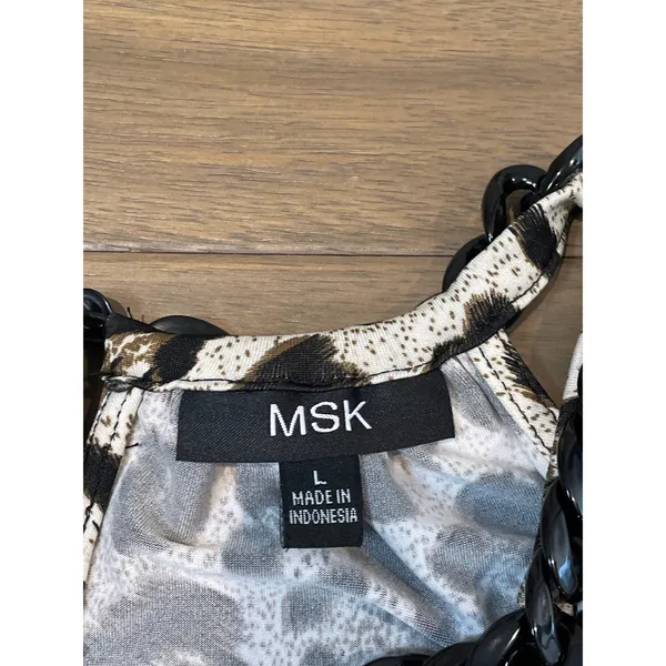 MSK Cream Animal Print Halter Shift Dress Chain Detail Size L New With Tag - Image 3