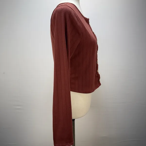 Free People Free-est Monica Shorts Cardigan Set Size M Brick Red Ribbed‎ Knit - Image 7