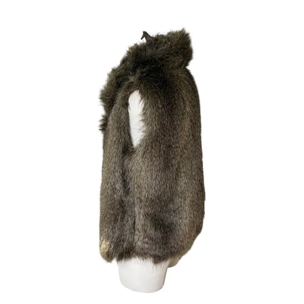 Jack Faux Fur Vest Brown Grey Shawl Collar Luxe Boho Mob Wife Size M - Image 4