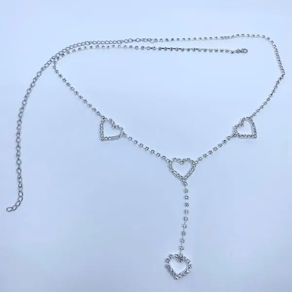 Silver Y2K Rhinestone Heart Drop Chain Belt, Fits 33-44.5 Inches, X7GA1269 - Image 7