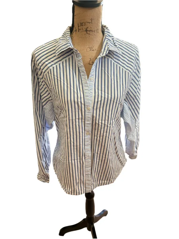 Maeve by Anthropologie Mixed Stripe Cutout Buttondown Shirt Women's Size M - Image 4