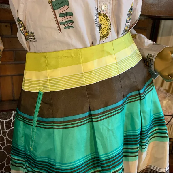 Banana Reppublic Green , Brown & Blue Stripe Silk Round Skirt Nwt (8) - Image 7