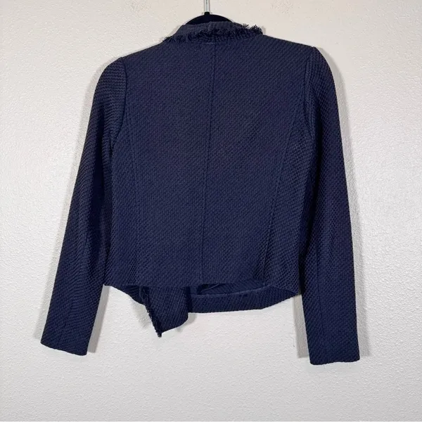 Vince Navy Blue Tweed Asymmetrical Zip Blazer Jacket Womens XS Preppy Classic - Image 4