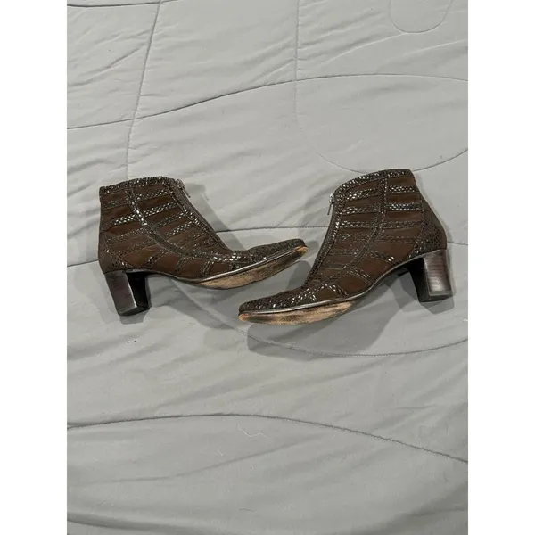 Italian Brown Suede & Snake Embossed Leather Ankle Bootie Women’s Size 7 - Image 5