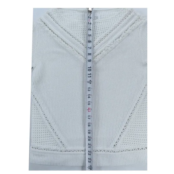 Saylor White Knit Boat Neck Sweater V-Panel Eyelet Fringe Detail Small - Image 6