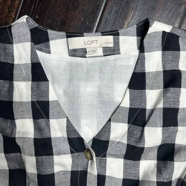 Checkered casual dress v-neck button down work retro coastal business casual - Image 4