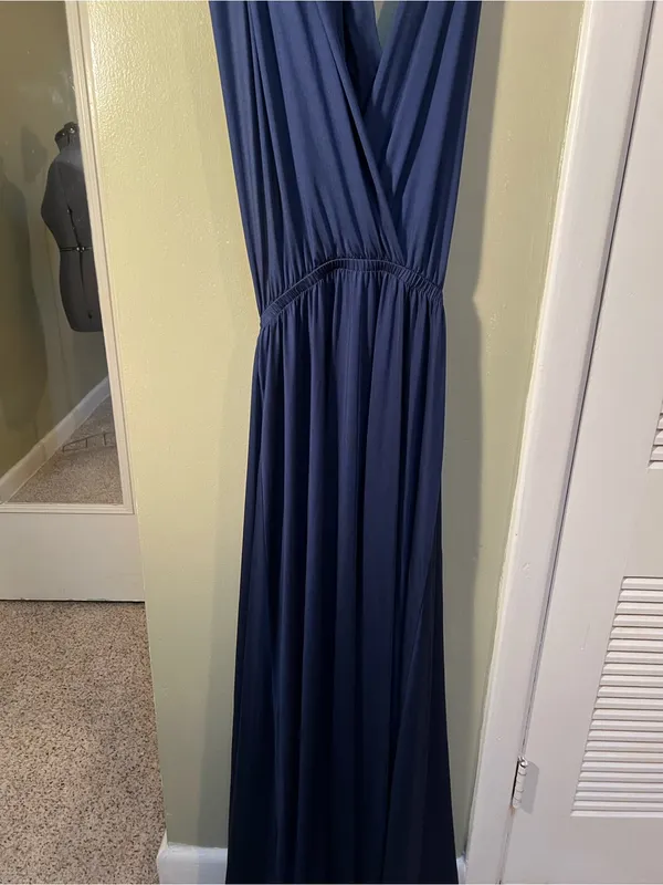Ibotmcas Women’s Size Medium Halter V-Neck Maxi Dress Navy Blue Open Low Back - Image 3