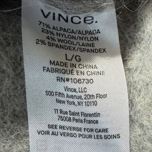 Vince Grey Alpaca Blend Fuzzy Crew Neck Sweater‎ Large L/G Heathered Knit - Image 6
