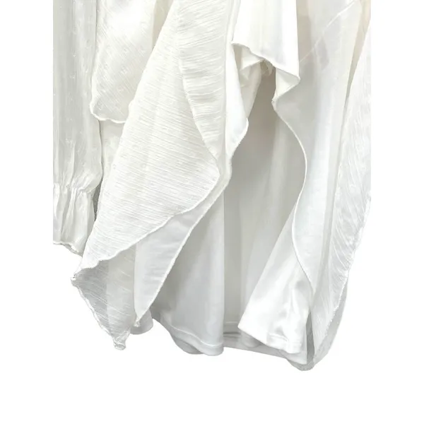 Tiered Ruffle White Mini‎ Dress Womens Large V Neck Romantic Feminine Tie Back - Image 5
