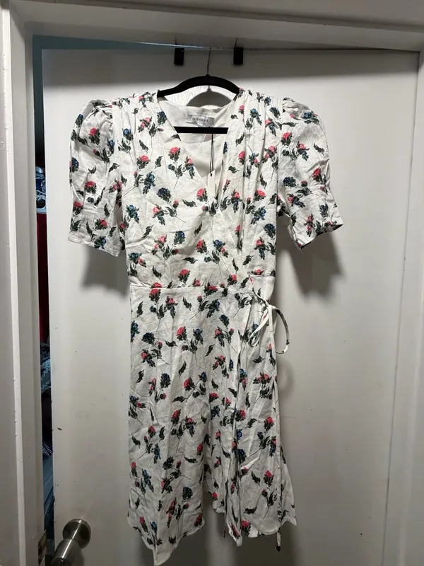 Olivaceous Floral Print Puff Sleeve Wrap Mini Dress - Image 5