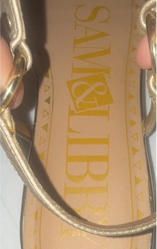 Sam & Libby Gold Synthetic Buckle Strap Flat Sandals Solid Casual Womens 8.5 - Image 2