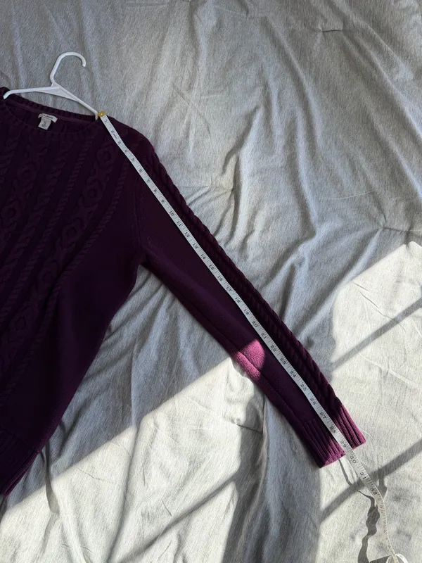 LL Bean Sweater Womens XL Purple 100% Cotton Cable Knit Crewneck Pullover Preppy - Image 9